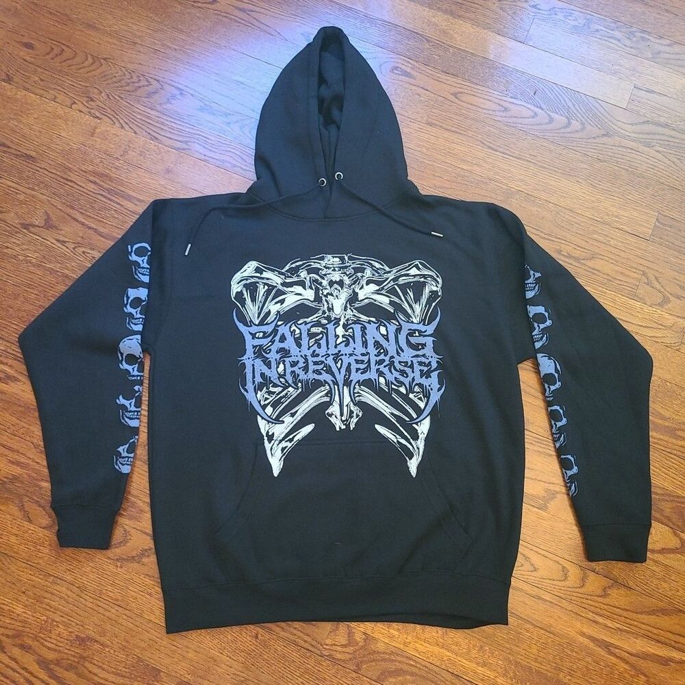 Official Falling In Reverse "Popular Monster" Skeletal Sleeve Hoodie - XL Blue